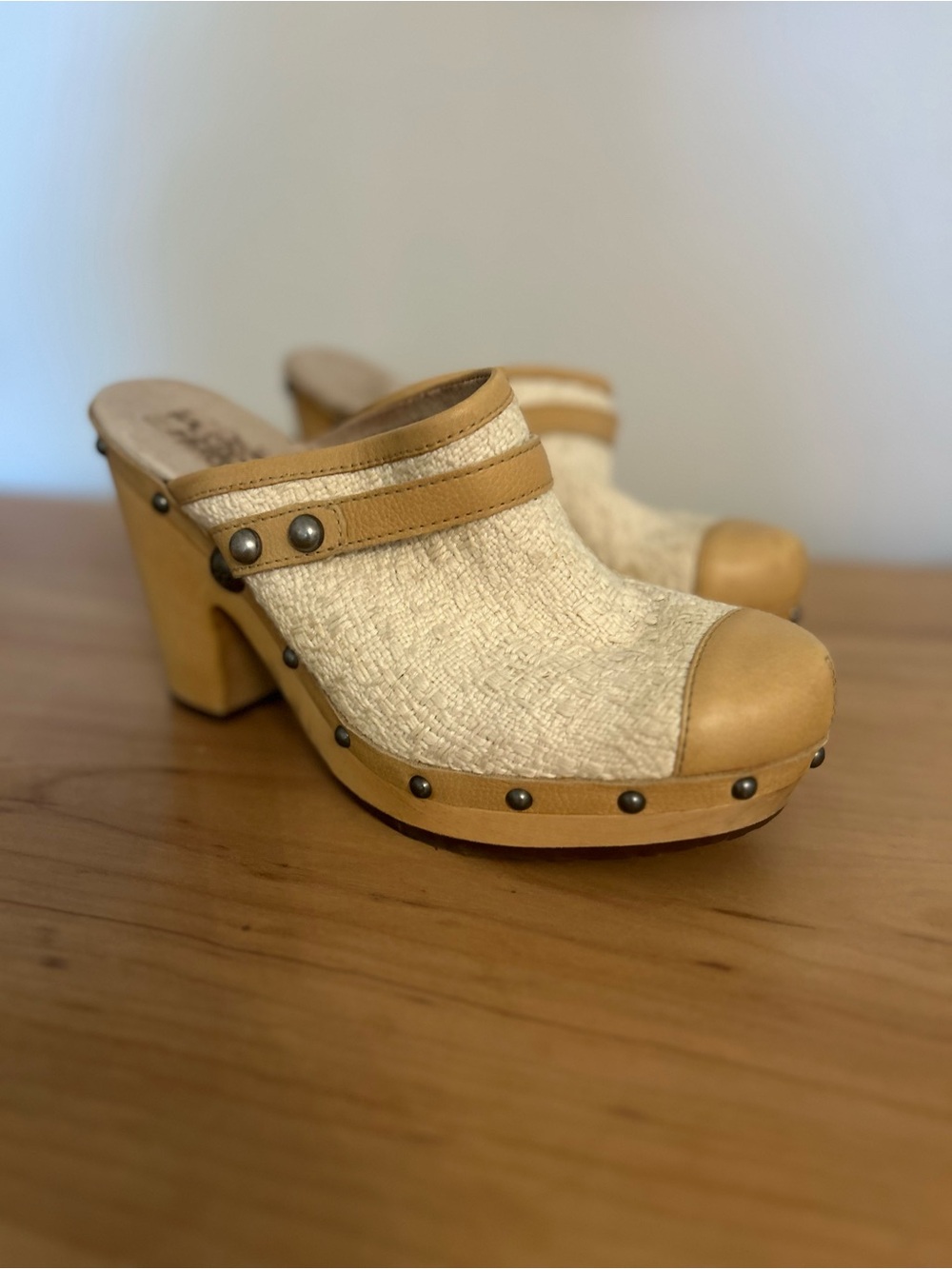 UGG Cream and Tan Studded Clog Heels - Women's